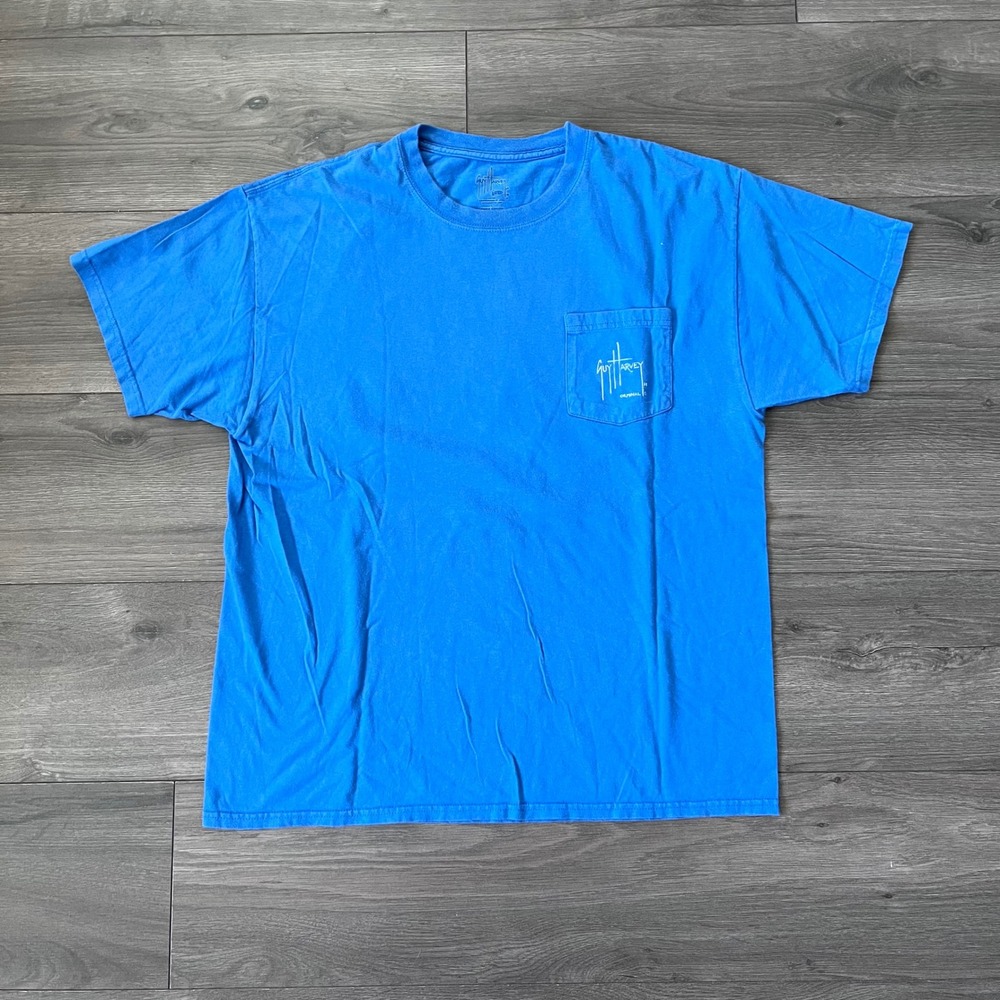 Guy Harvey Mens Blue Mahi Mahi Fishing Pocket T-Shirt Large Short Sleeve Graphic